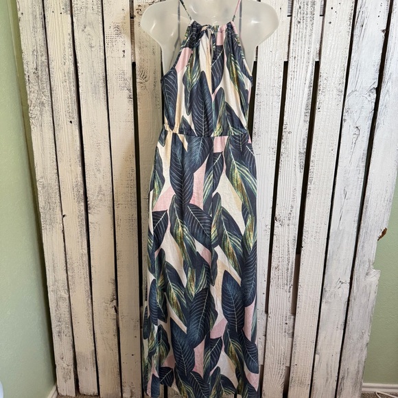 Husk Ary Tropical Leaf Maxi Dress Long V-Neck Drawstring Sundress Pockets Boho - Picture 6 of 11